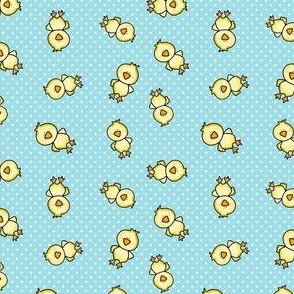 Small Scale Yellow Chicks and Polkadots Baby Bunny Easter Nursery Coordinate in Blue