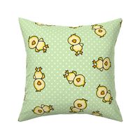 Large Scale Yellow Chicks and Polkadots Baby Bunny Easter Nursery Coordinate in Spring Green