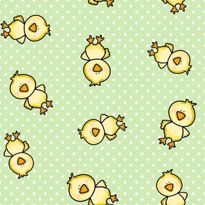 Large Scale Yellow Chicks and Polkadots Baby Bunny Easter Nursery Coordinate in Spring Green