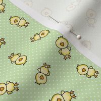 Small Scale Yellow Chicks and Polkadots Baby Bunny Easter Nursery Coordinate in Spring Green