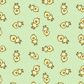 Small Scale Yellow Chicks and Polkadots Baby Bunny Easter Nursery Coordinate in Spring Green