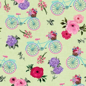 Bicycles and Flowers Antique Bike Flower Basket Green