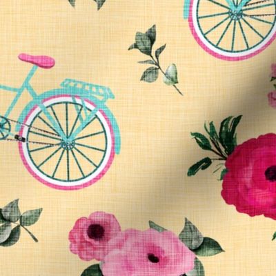 Bikes and Flowers on Pale Yellow 