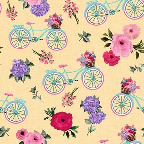 Bikes and Flowers on Pale Yellow 