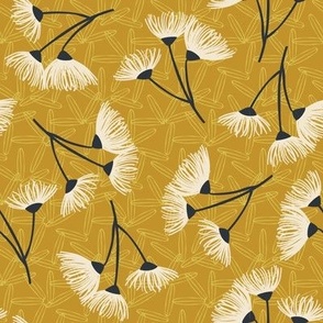 Blossom Dance - Parchment, Navy on Mustard