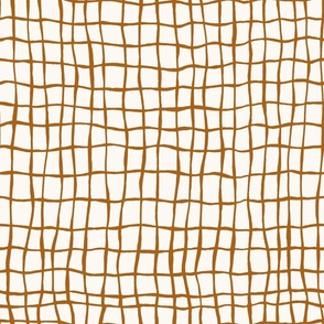 Warped Grid, Ginger Brown and White, Medium Scale 