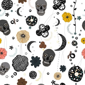 Skull and galaxy and stars abstract pattern