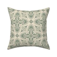 Spring Garden Quatrefoil with foliage - abstract ethnic geometric mandala, classic, grand millennial - sage green on cream - medium