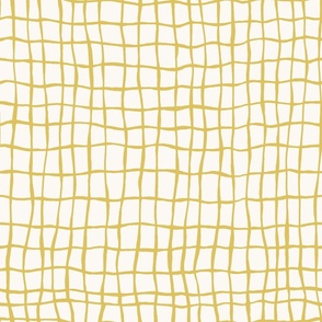 Warped Grid, Cream Gold Yellow and White, Medium Scale 