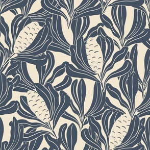 Wild Banksia - Navy on Parchment - Large