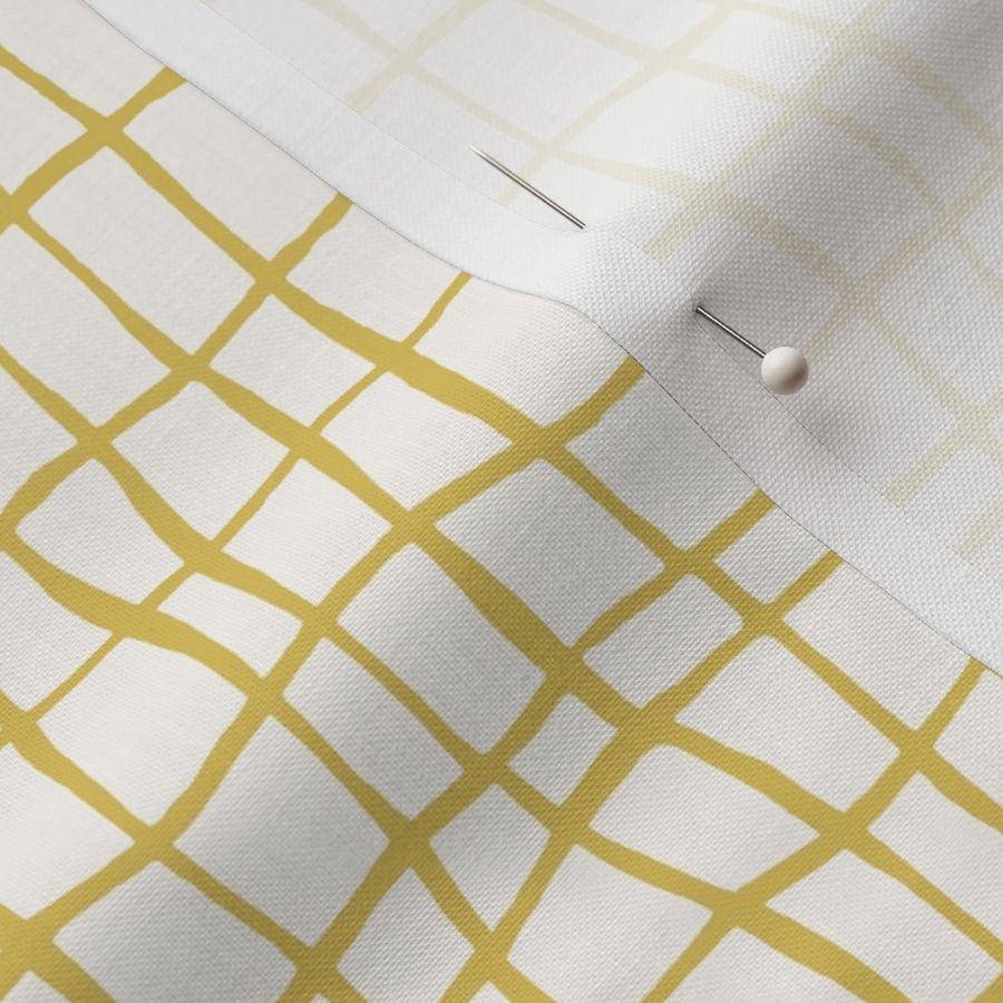 Warped Grid, Cream Gold Yellow and White, Small Scale 