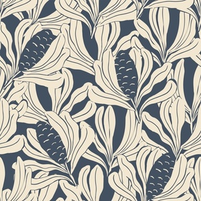 Wild Banksia - Parchment on Navy - Large 