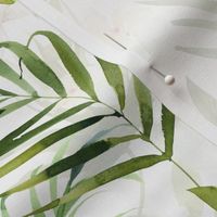 18" A beautiful exotic flower garden with white orchids and camellia flowers on white background double layer-  tropical palm leaves and branches for home decor Baby Girl and  nursery fabric perfect for kidsroom wallpaper,  kids room