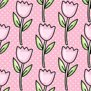 Large Scale Spring Tulip Flowers and Polkadots in Pink