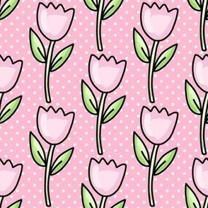 Medium Scale Spring Tulip Flowers and Polkadots in Pink
