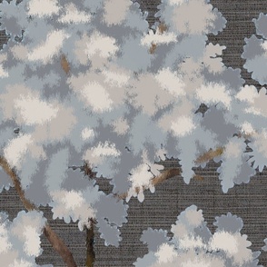 Grasscloth-Ernesto Ikat-Blue-Gray Trees- Charcoal Wallpaper 