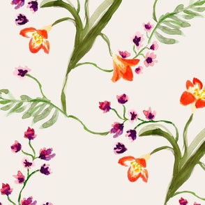 Hand painted herbarium lilies wallpaper scale
