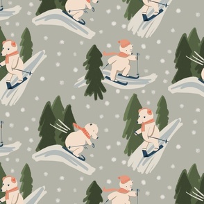 Skiing bears forest wallpaper scale