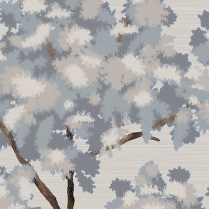 Grasscloth-Ernesto Ikat- Blue-Gray Trees- Warm Gray Wallpaper