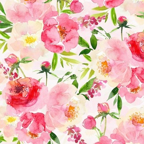 enchanting summer hand painted watercolour roses and twigs perfect for nursery wallpaper  double layer light blush background
