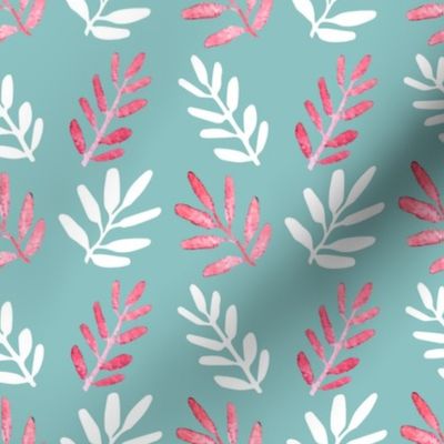 Little branches pink and white on dark sky blue - Large