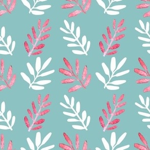 Little branches pink and white on dark sky blue - Large