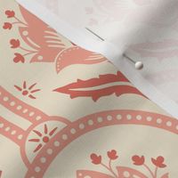 Spring Garden ethnic scallop arches with traditional flower, chinoiserie, grand millennial - peach and coral on cream - mid-large 
