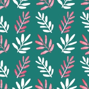 Little branches pink and white on teal - Large
