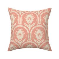 Spring Garden ethnic scallop arches with traditional flower, chinoiserie, grand millennial - cream  on peach - large 