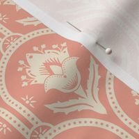 Spring Garden ethnic scallop arches with traditional flower, chinoiserie, grand millennial - cream  on peach - medium