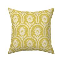 Spring Garden ethnic scallop arches with traditional flower, chinoiserie, grand millennial - ivory on mimosa yellow - mid-large 