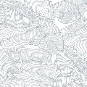 Banana Leaf, Blue Grey Outline, 11.99in x 10.85in repeat scale