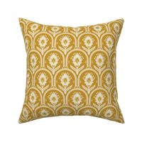 Spring Garden ethnic scallop arches with traditional flower, chinoiserie, grand millennial - cream and mimosa yellow on mustard - medium