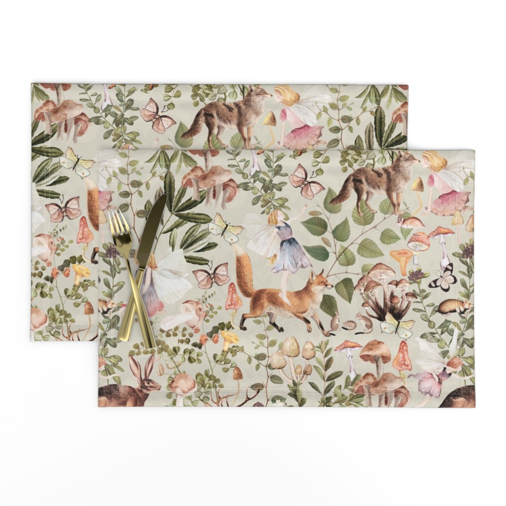 18" Step into a Victorian Gothic Fairytale: Little Fairies and Wild Animals in Autumn Woodland. Immerse in the Sepia-Toned Nostalgic Antiqued Romantism with Mushroom-Adorned Wallpaper