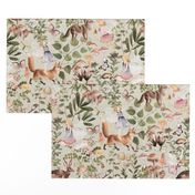 18" Step into a Victorian Gothic Fairytale: Little Fairies and Wild Animals in Autumn Woodland. Immerse in the Sepia-Toned Nostalgic Antiqued Romantism with Mushroom-Adorned Wallpaper