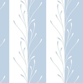 classic stripe - large fog and white stripes and twigs -  blue coastal botanical wallpaper and fabric