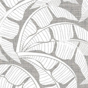 Grasscloth White Palms on Rustic French Gray Wallpaper