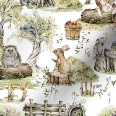10" Little Wild Animals Foxes Rabbits Birds And Mice In Summer Holidays  white