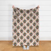 Modern Damask Foxes Whimsical Garden  - Large Scale