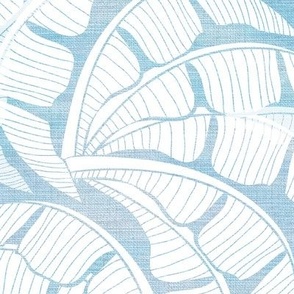 Grasscloth White Palms on Rustic Sky Blue Wallpaper