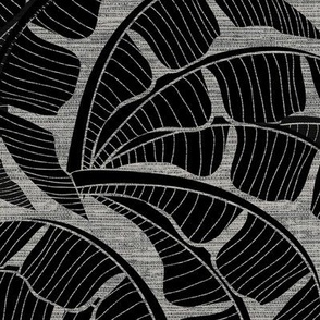 Grasscloth Black Palms on Charcoal Gray Wallpaper