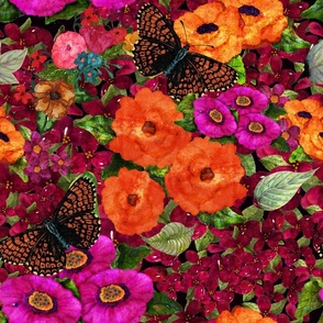 Butterflies and Flowers Bright Pink Orange Black