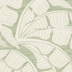 Grasscloth Canvas Cream White  Palms on Moss Wallpaper