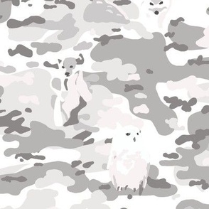 Hidden winter animals in Gray and white snow camo 