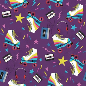 Roller Skates retro walkman and cassette tapes  (Purple) - Large