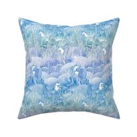 Ice Crystal Garden with Unicorns- Frozen Magical Crystals- Whimsical Unicorn- Fairytale- Novelty- Kids- Children- Horses- Blue Nursery Wallpaper- Mini