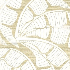 Grasscloth White Palms on Gold Wallpaper