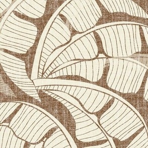 Grasscloth Dark Cream Palms on Rustic Carmel Wallpaper