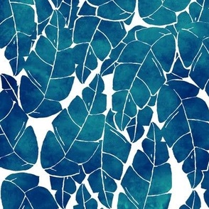 Palm Grove - Aqua Blue Watercolor Palms on White Wallpaper
