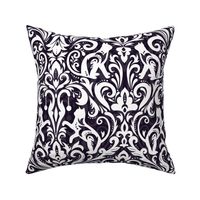 Victorian whimsical funny cat damask dark gray